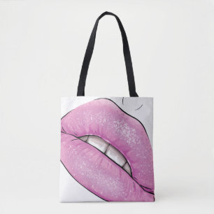 Tote Bag Luminaire rose de la lèvre avec dents