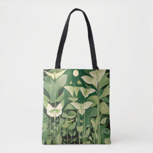 Tote Bag Luna Moth et fleurs - Vert et Crème
