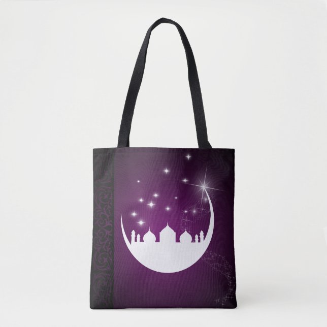 Tote Bag Lune avec la mosquée Silhouette sur papier Fourre- (Devant)