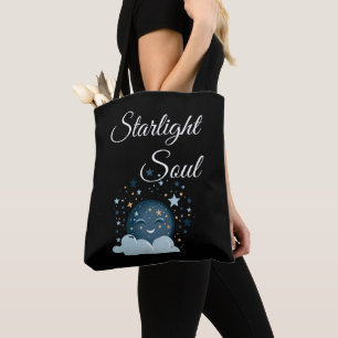 Tote Bag lune souriante avec des étoiles femmes nuit joyeus