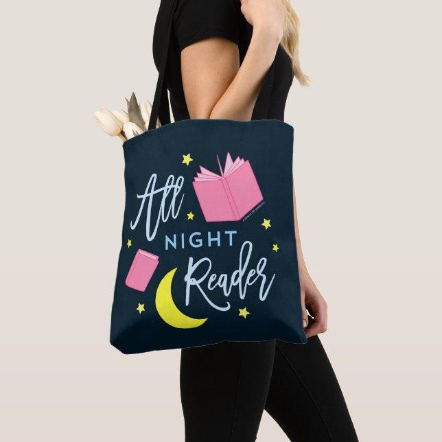 Tote Bag Lune Stars et livres roses Tous Lecteur de Nuit (De près)