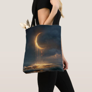 Tote Bag Lune surréelle de croissant d'or au-dessus de l'oc