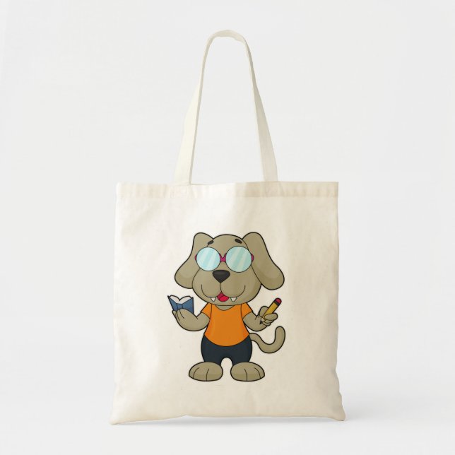 Tote Bag Lunettes de livre Nerd de chien (Devant)