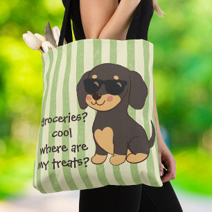 Tote Bag Lunettes de soleil Cool Dachshund Rayure Verte