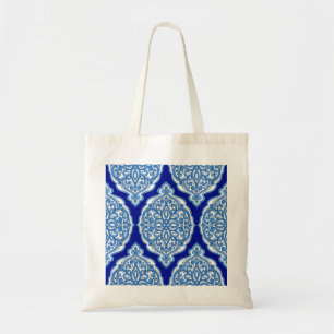 Tote Bag Luxe blanc-bleu, ornement turc.