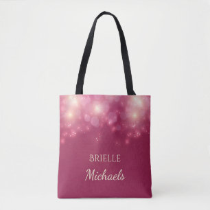Tote Bag Luxe Bokeh Glamor Rose Foncé Avec Nom