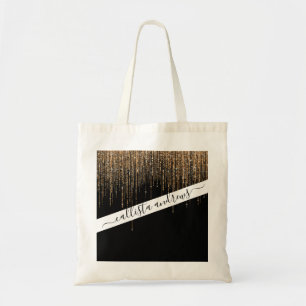 Tote Bag Luxe Chic Black Gold Fringe Parties scintillant ét