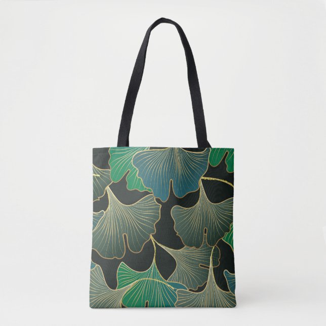 Tote Bag Luxueux or Ginkgo, art vintage. (Devant)