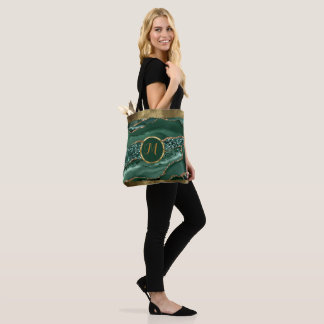 Tote Bag Luxueux Tendance Noir, Or, Vert Agate Fausse 