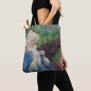 Tote Bag Lydia faisant du crochet dans le jardin à marneux