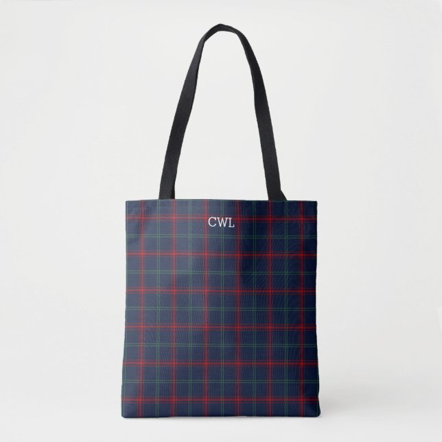 Tote Bag Lynch Clan Tartan Navy Monogramme bleu plaid (Devant)