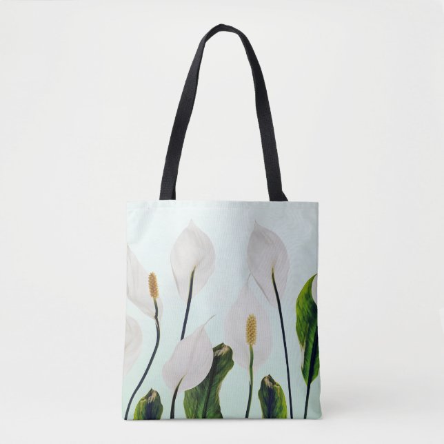 Tote Bag Lys Blancs Fleurs Bleu sans joint (Devant)