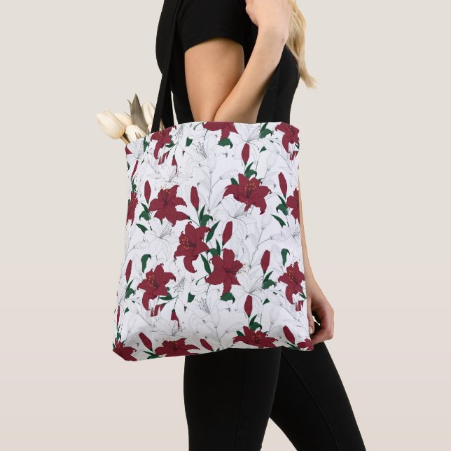 Tote Bag Lys de Noël rouges et blancs (De près)