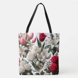Tote Bag Lys Rose rouges et blancs