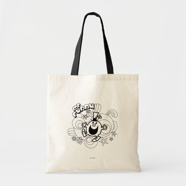 Tote Bag M. Funny | Black & White Swirls & Stars (Devant)