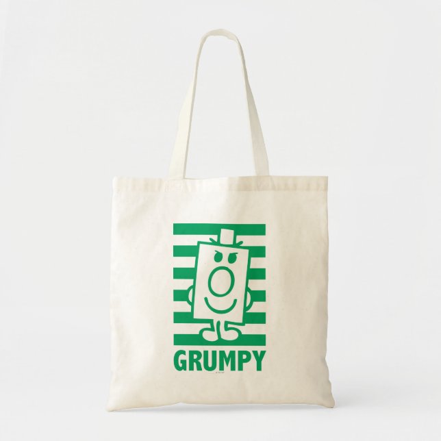 Tote Bag M. Grumpy | Grin escarpé et rayures vertes (Devant)