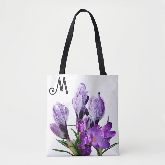 Tote Bag M monogramme personnalisable joli mauve girly flor (Devant)