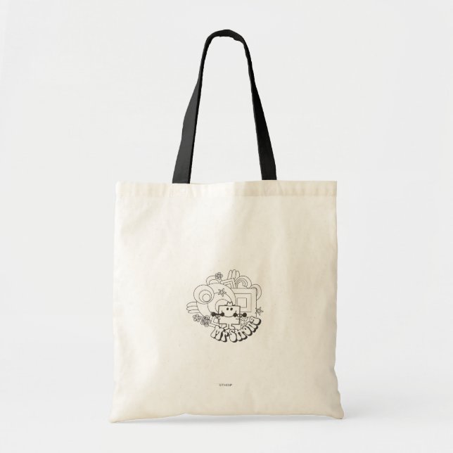 Tote Bag M. Strong | Étoiles et fleurs noires et blanches (Devant)