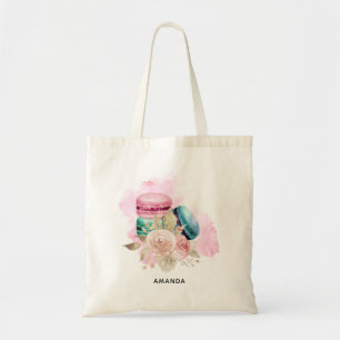 Tote Bag Macarons et fleurs colorés Aquarelle