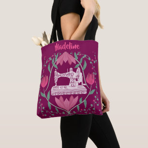 Tote Bag Machine à coudre vintage et Fuchsia florale