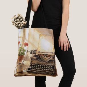 Tote Bag Machine à écrire aquarelle avec feuille de papier 