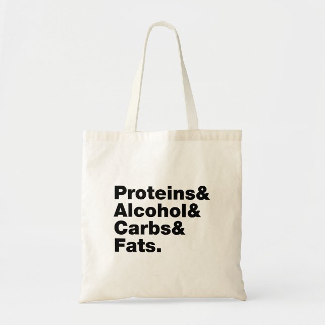 Tote Bag Macronutriments. Protéines & Alcool & Carbes & Gra (Devant)