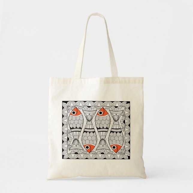 Tote Bag Madhubani 4 poissons (Devant)