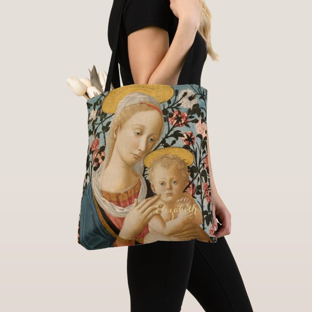 Tote Bag Madonna et Enfant Jésus Vierge Marie Monogrammé (De près)