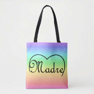 Tote Bag Madre Italien Mère coeur arc-en-ciel