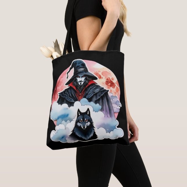 Tote Bag Mage avec un Loup - Amusement des Fans d'Halloween (De près)