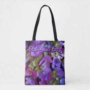 Tote Bag Magenta Purple bleu jaune Hydrangeas fleurs Tante