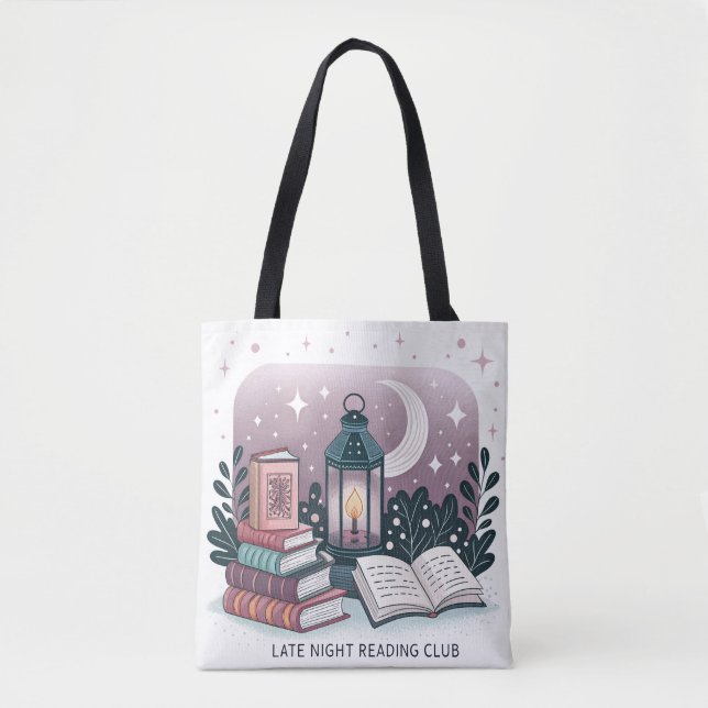 Tote Bag Magic Late Night Reading Club Lantern Book Stack (Devant)
