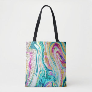 Tote Bag Magic Marbling : Metallic Paint Design.