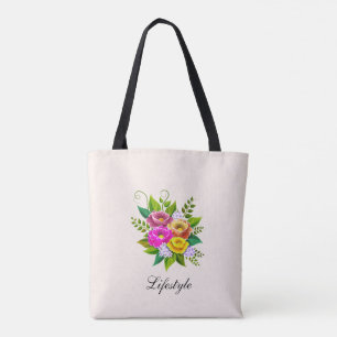Tote Bag Magnifique bouquet de fleurs colorées sur ivoire