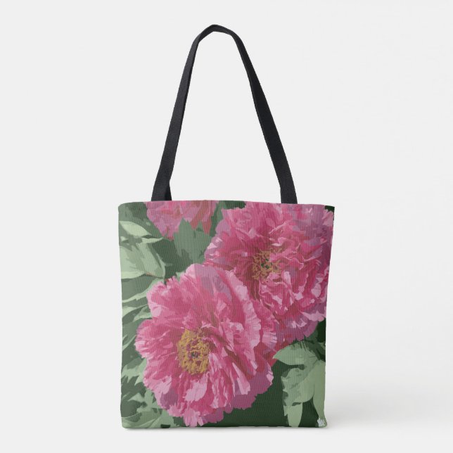 Tote Bag Magnifique pivoine rose profonde sur toile fourre- (Dos)