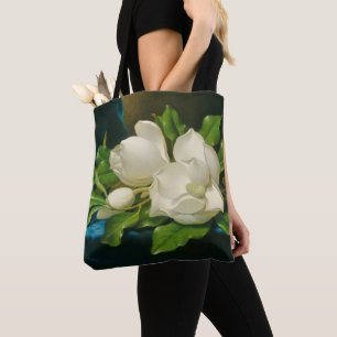 Tote Bag Magnolias géantes sur un tissu bleu de velours,