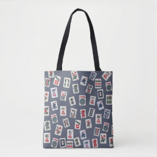 Tote Bag MahJongg mosaïques design sur bleu foncé