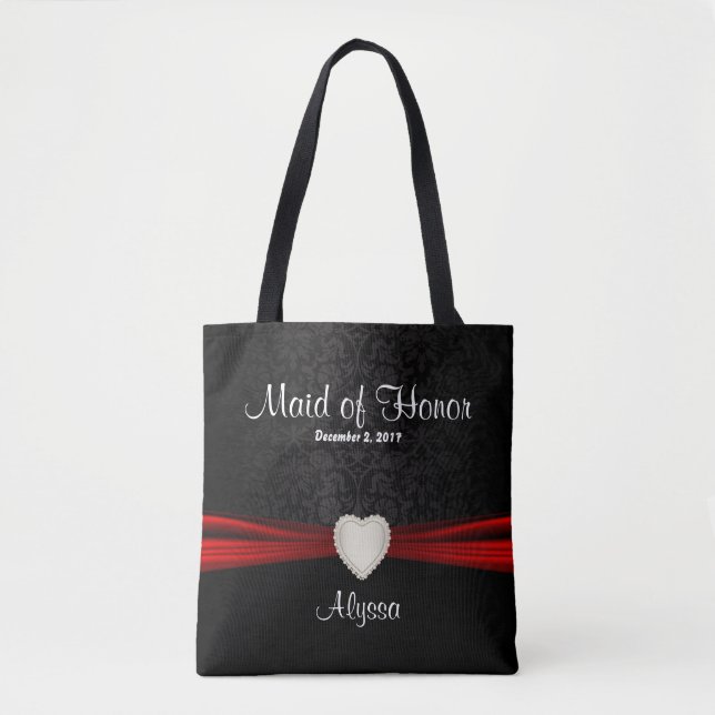 Tote Bag Maid Of Honor Black and Red Team Bride (Devant)