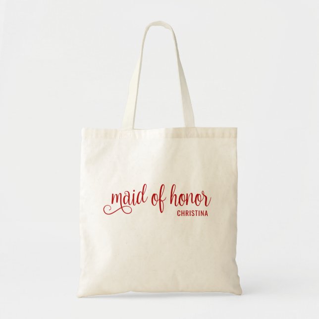 Tote Bag Maid of Honor Calligraphy Red Bach  (Devant)