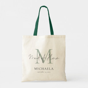 Tote Bag Maid of Honor Monogramme Nom initial Script Sage