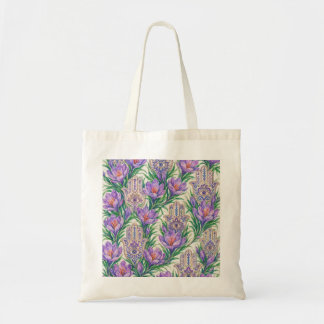 Tote Bag Main de Hamsa et Crocus Pourpre Œil Maléfique Flor
