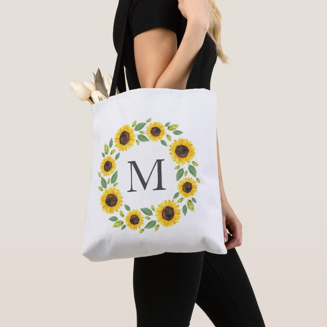 Tote Bag Main Painted Watercolor Sunflower (De près)