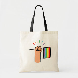 Tote Bag Main tirée main agitant un drapeau arc en ciel