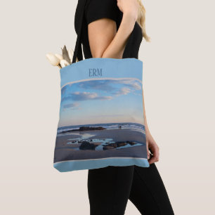 Tote Bag Maine Beach Bleu à basse marée Monogramme