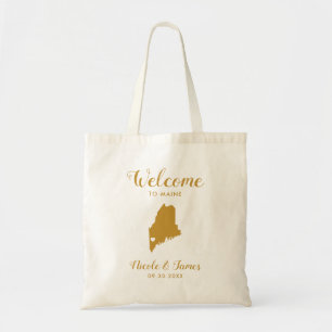 Tote Bag Maine Map Mariage de bienvenue Sac, Or