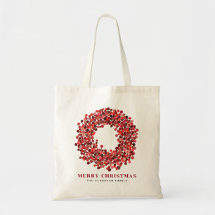 Tote Bag Mains peintes rouge Winterberry Wreath Noël