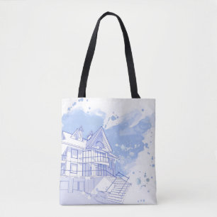 Tote Bag maison : aspiration d'aquarelle