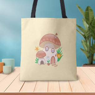 Tote Bag Maison de champignons Fée Whimsical Jaune