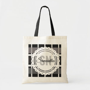 Tote Bag Maison de Noël Moderne avec Monogramme et Carreaux