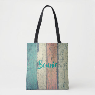 Tote Bag Maison de plage en bois peint côté océan rayé